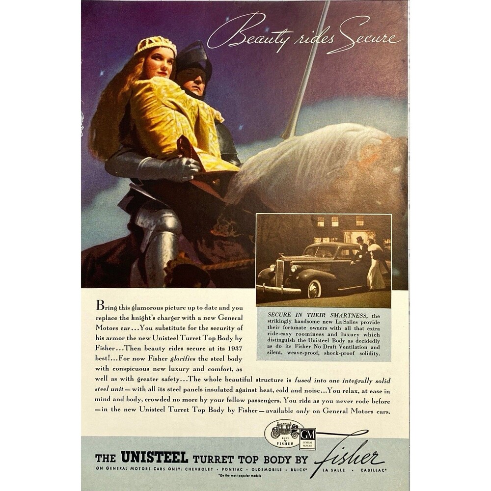 General Motors & Body by Fisher "Beauty Rides Secure" Vtg Print Ad 1937(Copy 2)
